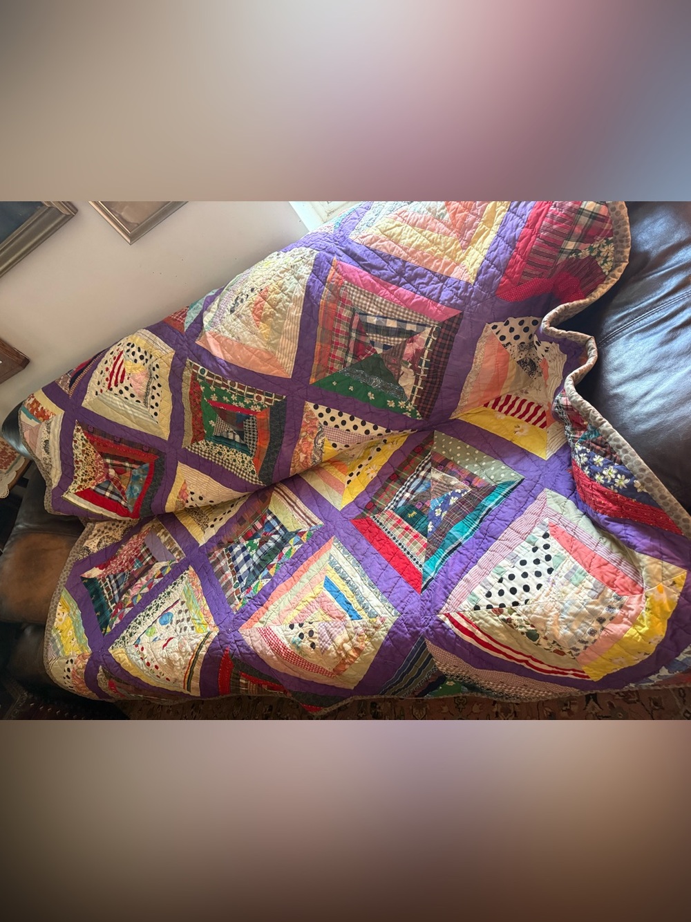 Vintage Hand stitched Handmade “Crazy” Patchwork Quilt Throw - Multi-Color